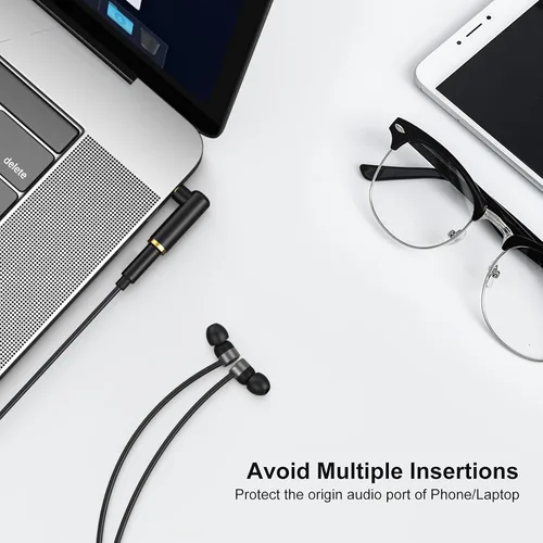Miniatura 5 de CableCreation Adaptador de audio angular de 0.138 in, conector de auriculares estéreo TRRS de 1/8 macho a hembra compatible con auriculares