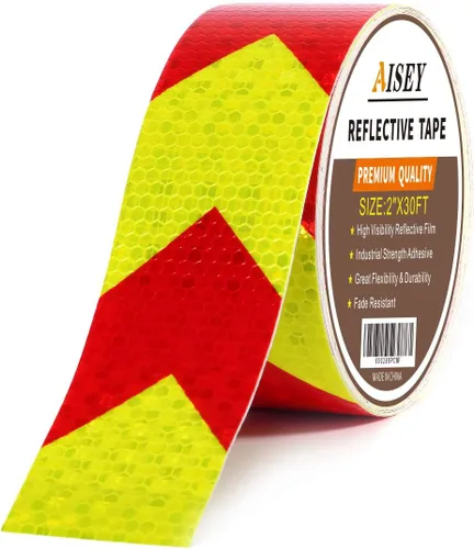 AISEY Cinta de seguridad reflectante roja amarilla de 2 pulgadas x 30 pies, cinta prismática de panal de abeja para camiones, remolques, vehículos,