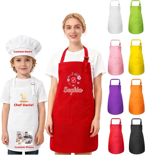 Miniatura 9 de Delantal personalizado para niños, mujeres y hombres con foto de texto, delantal personalizado para mujeres, delantales de chef para hombres