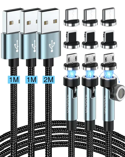 Miniatura 10 de Kuulaa Cable de carga magnético de 7 pines, cable de carga magnético giratorio 540 de 3 pies, transferencia de datos de carga rápida de 3 A, cables