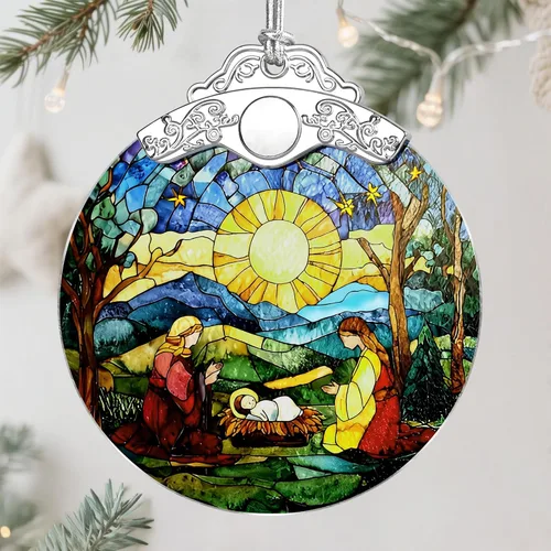 Miniatura 16 de Adorno de Navidad de natividad, decoración de Navidad de vitrales de 3 pulgadas, adornos de natividad para árbol de Navidad, regalos cristianos