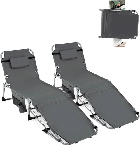 Miniatura 15 de Goplus Silla de bronceado con agujeros para brazos faciales, silla portátil para tomar el sol con respaldo de 4 niveles y almohada para la cabeza