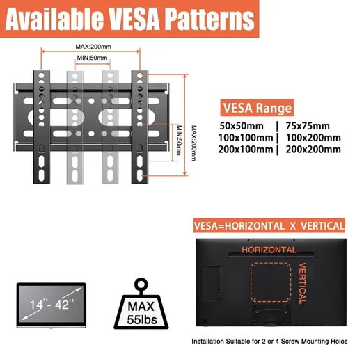 Miniatura 5 de Soporte fijo para monitor de TV para la mayoría de monitores de TV curvados planos de 14-42 pulgadas de 19, 24, 32, 40 pulgadas, montaje