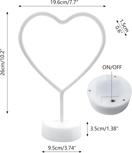Miniatura 5 de BHCLIGHT Letrero de neón de corazón rojo, luz LED de neón de San Valentín alimentada por batería o USB, luces de corazón rojo de San Valentín