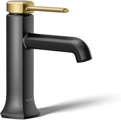 KOHLER 27000-4K-BMB - Grifo de baño de un solo mango con montaje de drenaje emergente, grifo de lavabo de baño de un agujero, 1.0 gpm, negro mate