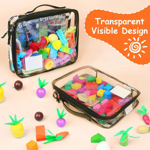 Miniatura 7 de Tesuko Paquete de 4 bolsas organizadoras de almacenamiento de juguetes para ladrillos Lego, juego de bloques de PVC transparente con cremallera