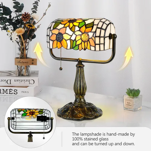 Miniatura 2 de Tiffany Bankers Lámpara de Escritorio, Luz de Piano de Vidrio Emplomado de Girasol con Bombilla LED, Lámpara de Escritorio Estilo Tiffany Vintage