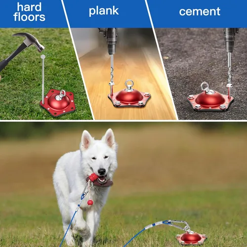 Miniatura 5 de Cable de amarre para perros y estaca para acampar al aire libre, anclaje giratorio de 360°, con cable resistente de 20 pies, el corredor de perro