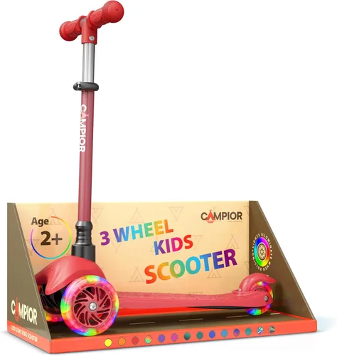 Miniatura 8 de Mini scooter naranja de 3 ruedas para niños, dirección por inclinación con ruedas LED iluminadas, manubrio ajustable, cubierta ancha antideslizante