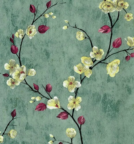 Papel tapiz floral para despegar y pegar, 17.7 pulgadas x 9.8 pies, flor de ciruela verde, extraíble, autoadhesivo, papel de contacto decorativo