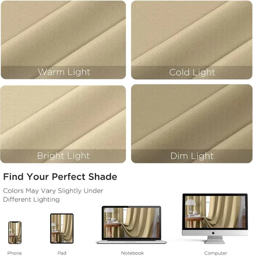 Miniatura 4 de CUCRAF - Cortinas opacas beige de 45 pulgadas, juego de 2 paneles con bolsillo para barra, cortinas para oscurecer dormitorios y sala de estar