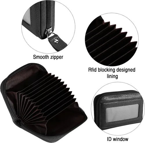 Miniatura 5 de MaxGear Credit Card Wallet with Zipper Genuine Leather Credit Card Holder with RFID Blocking Small Accordion Wallet