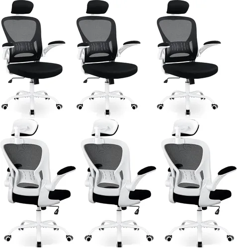 Miniatura 19 de Silla de oficina ergonómica de escritorio, cómoda altura ajustable con ruedas, soporte lumbar de malla giratoria para computadora, silla de oficina