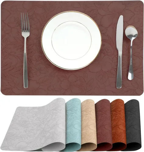 Miniatura 10 de SolaraDawn Juego de 6 manteles individuales de mesa de cuero sintético, lavables, limpiables y resistentes al calor, manteles de mesa impermeables