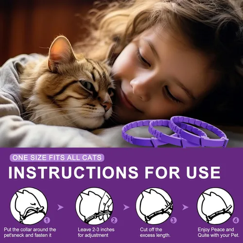 Miniatura 6 de 4 collares calmantes para gatos con feromonas y lavanda, diseño impermeable ajustable, alivio de ansiedad de 30 días, para el estrés y viajes
