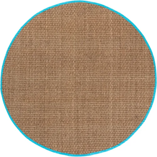 Miniatura 3 de SAFAVIEH Alfombra redonda de 6 pies, colección de fibra natural, natural y turquesa, hierba marina, patrón de tejido de canasta con borde (NF114S)