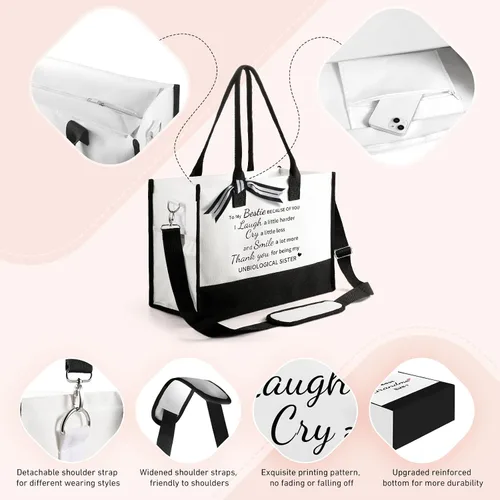 Miniatura 5 de TRSODD Regalos de cumpleaños para mujer, bolsa de lona con inicial con correa ajustable para el hombro y bolsa de maquillaje, regalos para mamá