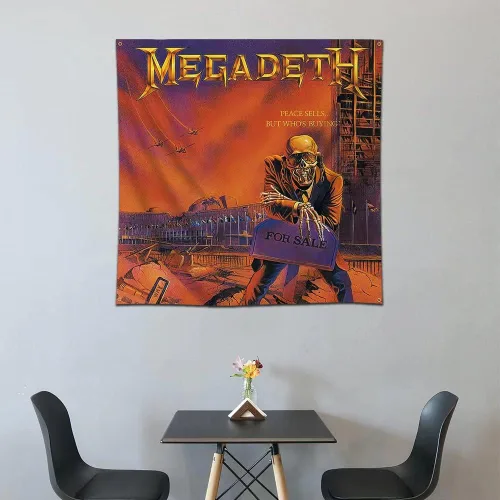 Miniatura 2 de Eksent Tapiz de pared con texto en inglés «Peace Sells But Who is Buying», 4 x 4 pies, bandera de fibra de poliéster, cubierta de álbum, impresión