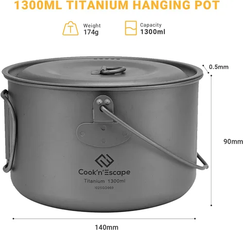 Miniatura 2 de COOK'N'ESCAPE Utensilios de cocina de titanio para acampar, kit de desorden de cantina, comedor de camping con olla y sartén, utensilios de cocina