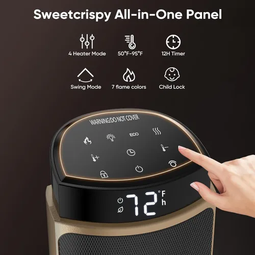 Miniatura 3 de Sweetcrispy Calentador de espacio para uso en interiores, calentador portátil de 23 pulgadas con control remoto y termostato, 7 modos de luz