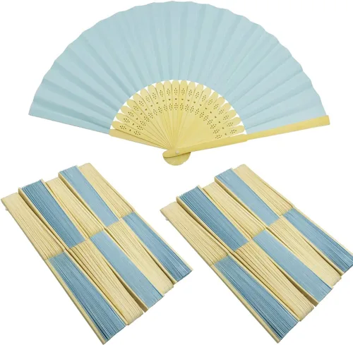 Miniatura 6 de Woohome 15 abanicos plegables de papel azul claro ventilador de bambú para baile, parte, picnic, regalo de fiesta de boda, decoración de boda