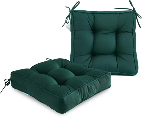Miniatura 20 de ARTPLAN Cojín de asiento para exteriores, cojín cuadrado grueso para silla de mimbre de patio con lazo, juego de 2, 19 x 19 x 5 pulgadas, beige