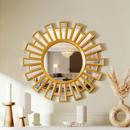 Miniatura 9 de Espejo de pared dorado redondo grande – Espejo de marco de diseño acanalado texturizado de 31 pulgadas, moderno espejo de acento de rayos solares