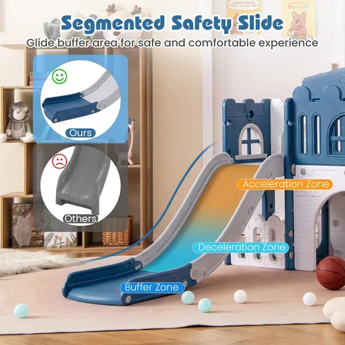 Miniatura 4 de Costzon Juego de tobogán infantil 8 en 1, tobogán independiente para niños con túnel, aro de baloncesto, juego de tobogán escalador para niños de 1