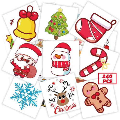 240 tatuajes temporales de Navidad para niños, calcomanías de tatuajes impermeables de seguridad a granel, rellenos de calcetines, la mejor opción