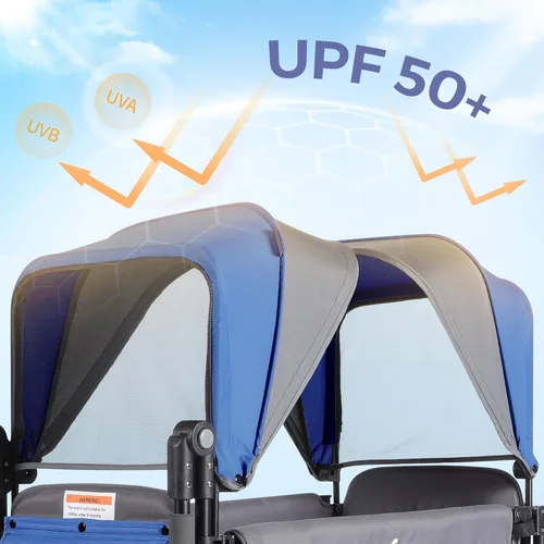 Miniatura 6 de MOMFANN Vagón Cochecito para 2 Niños, Vagón Cochecito Plegable con Toldo, Organizador para Padres de Todo Terreno, Asa Ajustable y Barra de Tracción