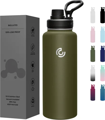 Miniatura 27 de Botella de agua deportiva de 40 onzas, botella de agua aislada con asa, acero inoxidable, simple y moderna, adecuada para viajes, escuela, niño