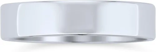 Miniatura 2 de Bling Jewelry Minimalist Plain Simple .925 Sterling Silver Flat Couples Wedding Band Ring For Women For Men 4MM