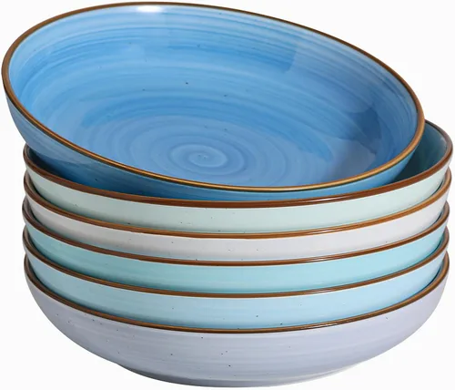 Miniatura 14 de Y YHY Tazones para pasta de 30 onzas, cuencos grandes para servir ensalada, cuencos de sopa poco profundos, cuencos de porcelana para pasta, juego
