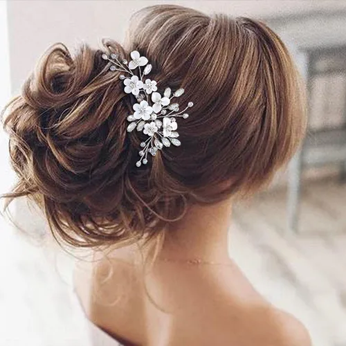 Miniatura 4 de Unicra Peine de pelo de novia plateada con flores para novia, accesorios para el cabello con diamantes de imitación brillantes, joyería para mujeres