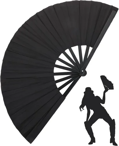Miniatura 16 de Ventilador de mano plegable grande para baile de línea, botas en el suelo, abanicos de baile portátiles de tela de nailon de 13 pulgadas