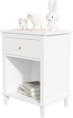 Miniatura 4 de Mesita de noche de madera para dormitorio con 1 cajón y 1 compartimento abierto (blanco)