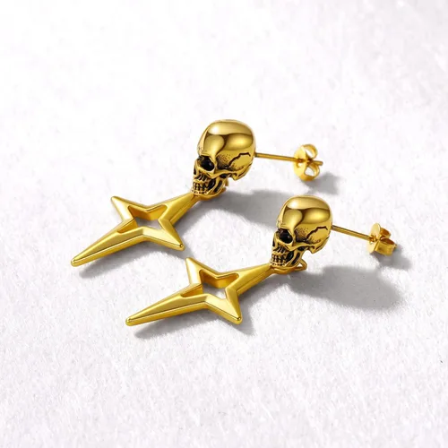 Miniatura 5 de U7 Stainless SteelBlack18K Gold Plated Personalized Gothic Skull Studs Earrings, Snake Stud Earrings, Goat Devil Earrings, Wolf Earrings Halloween
