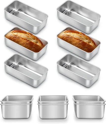 Miniatura 10 de E-far Molde para hornear pan, moldes de acero inoxidable de 9 x 5 pulgadas, utensilios de metal para hornear pan, pastel de carne, torta, brownies