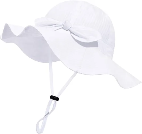 Miniatura 59 de Sombrero de sol para bebé niña con UPF 50+ sombrero de playa ajustable para exteriores con ala ancha