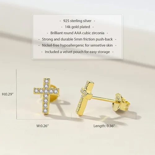 Miniatura 2 de Lavishe 925 Sterling Silver Cubic Zirconia Petite Small Cross Stud Earrings Hypoallergenic For Women