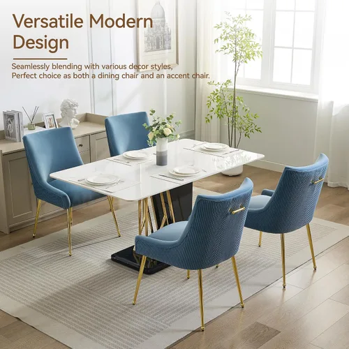 Miniatura 7 de WUTUTUEE Juego de 2 sillas de comedor de terciopelo, patas doradas, sillas decorativas tapizadas de terciopelo, diseño de respaldo plisado y asa