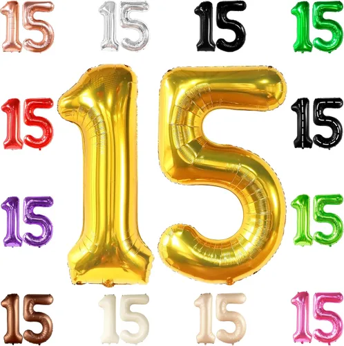 Miniatura 15 de Katchon, Globos rojos enormes del número 15, 40 pulgadas, globos del número 15, decoraciones de cumpleaños de 15 para niñas, decoraciones