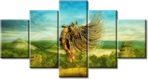 Miniatura 15 de Arte de pared con varios paneles, calendario maya, imágenes de piedra del sol, pinturas de civilización azteca sobre lienzo, sala de estar