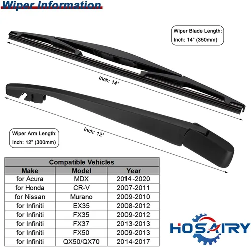 Miniatura 2 de Juego de limpiaparabrisas trasero para Honda CRV 2007-2011, para Acura MDX 2014-2020, para Nissan Murano 2009-2010, para INFINITI EX35 EX37 QX50