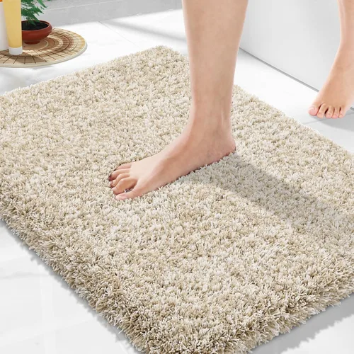 Miniatura 136 de Yimobra Alfombra de baño de felpa esponjosa, súper lanuda suave, cómoda, antideslizante, absorbente de agua, alfombra de baño de microfibra que se