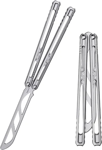 Miniatura 8 de Nabalis Canyon Balisong, navaja mariposa de entrenamiento con mango y hoja de acero inoxidable, sin afilar, para practicar volteretas, práctica