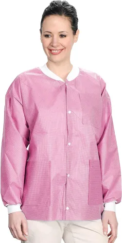 Miniatura 56 de Paquete de 10 chaquetas desechables de laboratorio, chaqueta médica reutilizable hasta la cadera, unisex, con puños de punto y bolsillos