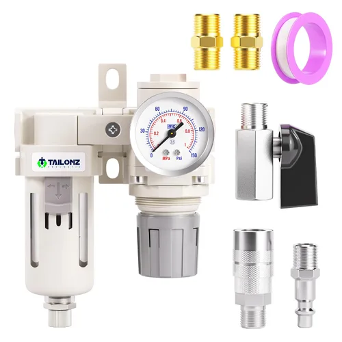 Miniatura 19 de TAILONZ PNEUMATIC Regulador de presión de filtro de aire de drenaje automático NPT de 1/4 de pulgada Combo Piggyback, filtro compresor