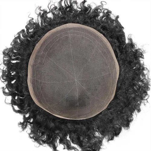 Miniatura 4 de HAPPY&CC Manejar cabello afro unidad negro hombres cabello humano toupee peluca francesa encaje pieza de pelo sistema de reemplazo para hombres #1