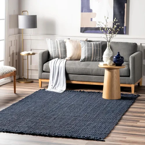 Miniatura 21 de Nuloom Daniela Navy, 2 pies 6 pulgadas x 8 pies, hecho a mano, yute, borla, suave y texturizado, alto tráfico, resistente a las manchas, fácil